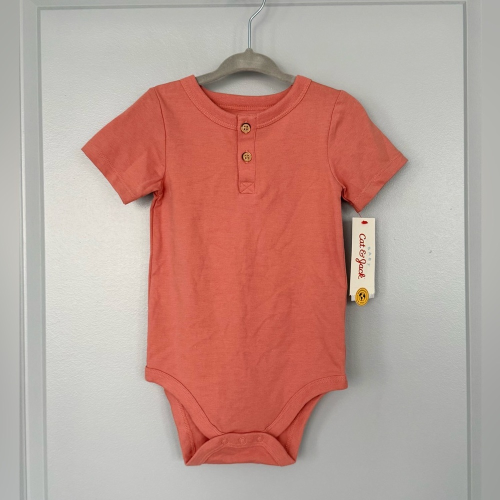 NWT Cat & Jack Coral Henley Short Sleeve Baby Bodysuit